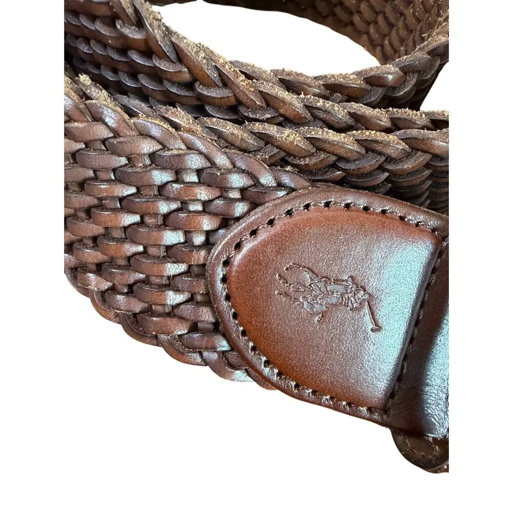Polo Ralph Lauren Mens Size 50 Brown Braided Woven Leather Belt Big Tall